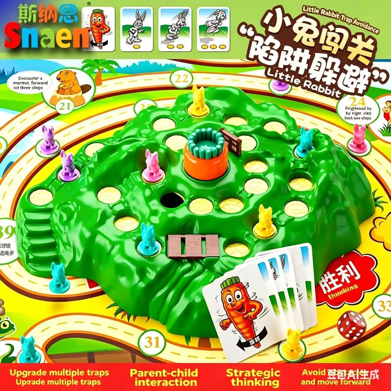 Kids Toys Easter - ของเล่นกระต่ายดักจับสุดฮิต รุ่นปรับปรุงใหม่ เกมการ์ดกระดานสำหรับครอบครัว เสริมสร้างปฏิสัมพันธ์ระหว่างพ่อแม่ลูก เกมสร้างสรรค์บนโต๊ะ เหมาะสำหรับเด็กชายและเด็กหญิง