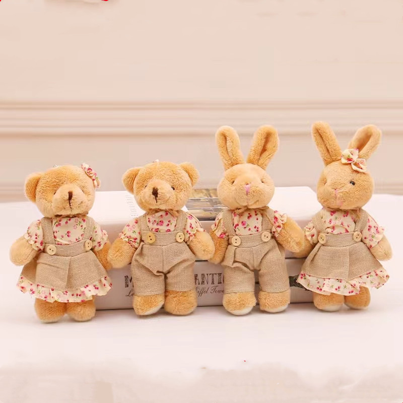 Kids Toys Deals - ตุ๊กตากระต่ายคู่หมี4ชิ้น/ล็อตตุ๊กตาผ้าลินินน่ารักสำหรับเด็กผู้หญิงพวงกุญแจกระเป๋าจี้ของขวัญงานปาร์ตี้สำหรับเด็กขายส่ง