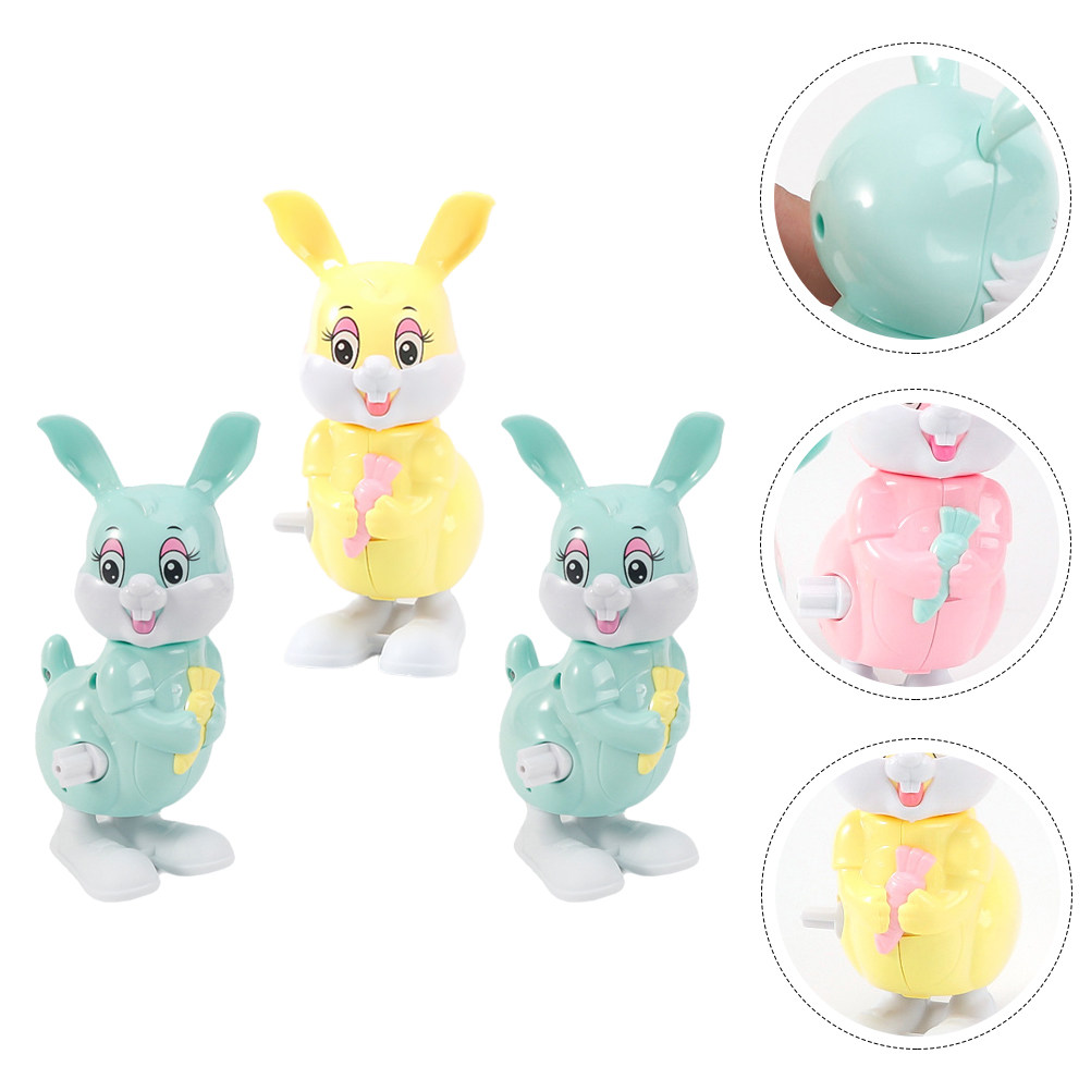 Kids Toys Easter - ของเล่นกระต่ายกระโดดแบบหมุนไขลาน 3 ชิ้น ของเล่นพลาสติกแบบหมุนไขลาน ของขวัญสำหรับงานปาร์ตี้เด็กและเทศกาลอีสเตอร์ ของเล่นกระต่ายแบบหมุนไขลาน