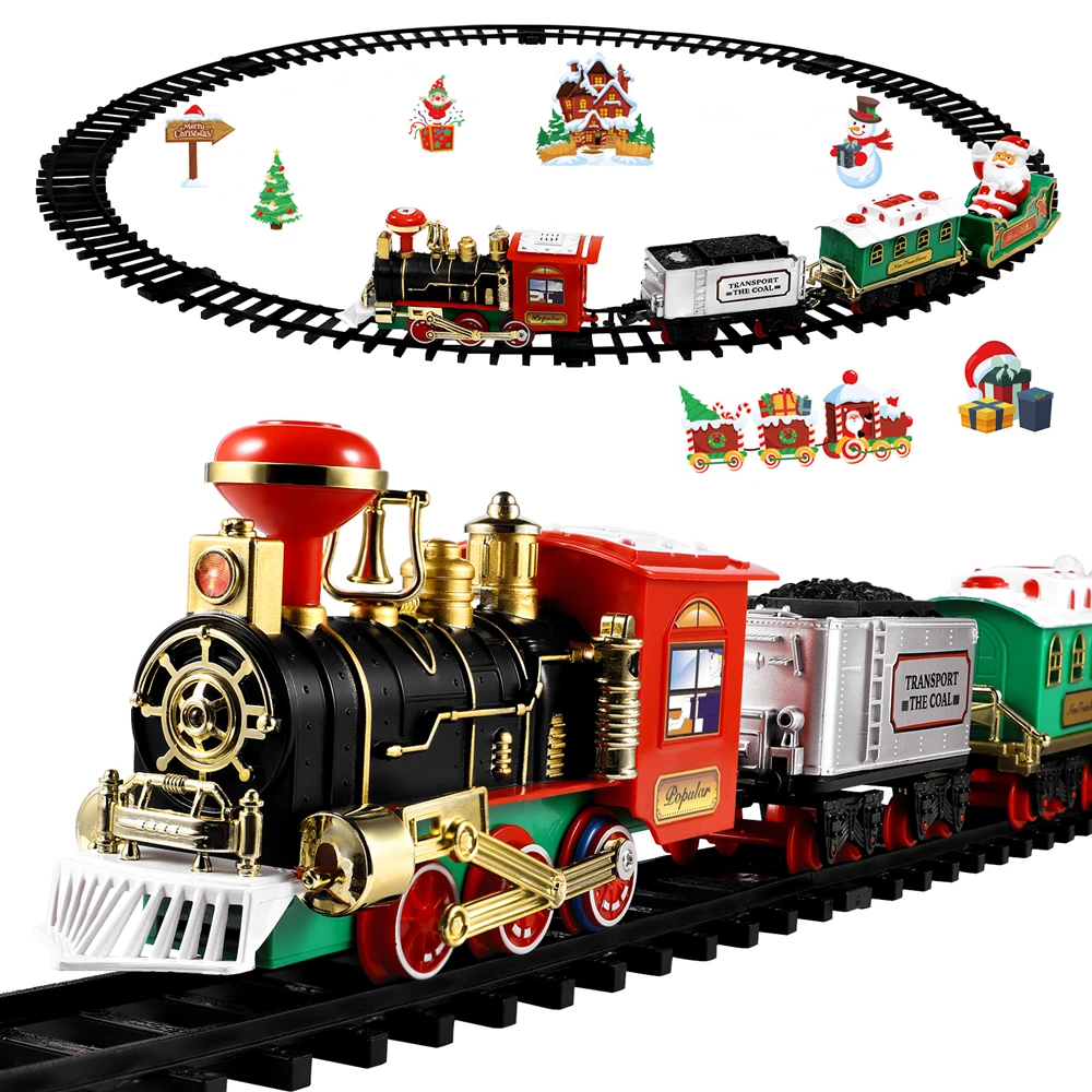 Kids Toys Electric - คริสต์มาสชุดรถไฟเทศกาล MINI Locomotive รุ่นไฟเสียงน้ําไอน้ํารถไฟชุดรางไฟฟ้าของเล่นเด็กของขวัญ